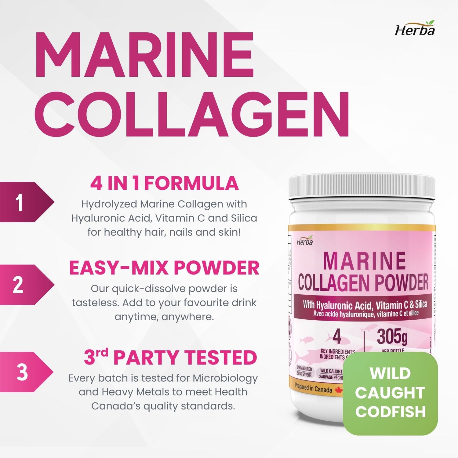 Marine Collagen Powder with Hyaluronic Acid, Silica, and Vitamin C – 305g (New)