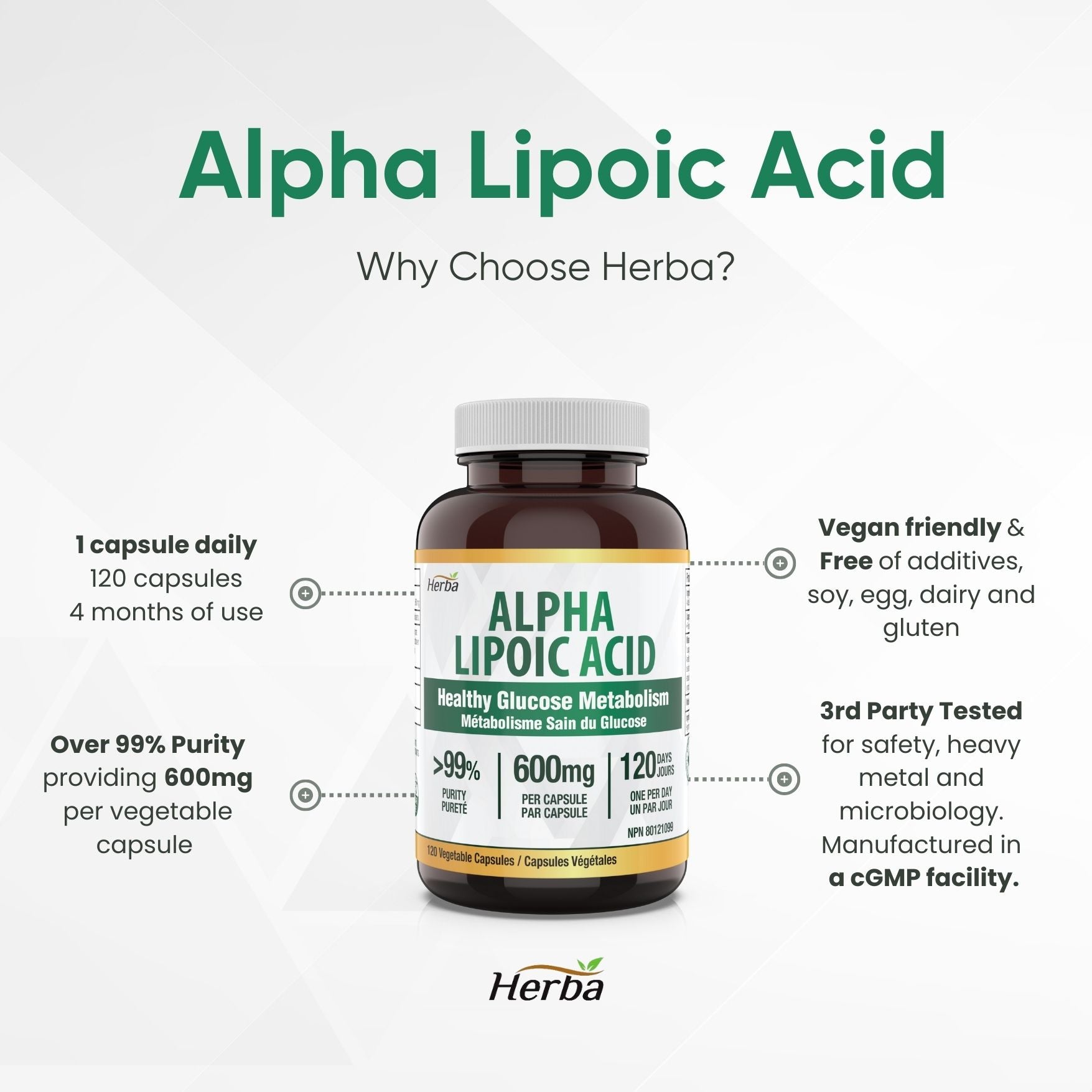 Alpha Lipoic Acid 600mg - 120 Capsules | Made in Canada