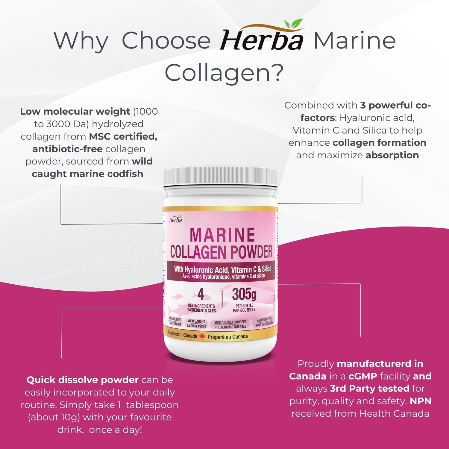 Marine Collagen Powder with Hyaluronic Acid, Silica, and Vitamin C – 305g (New)