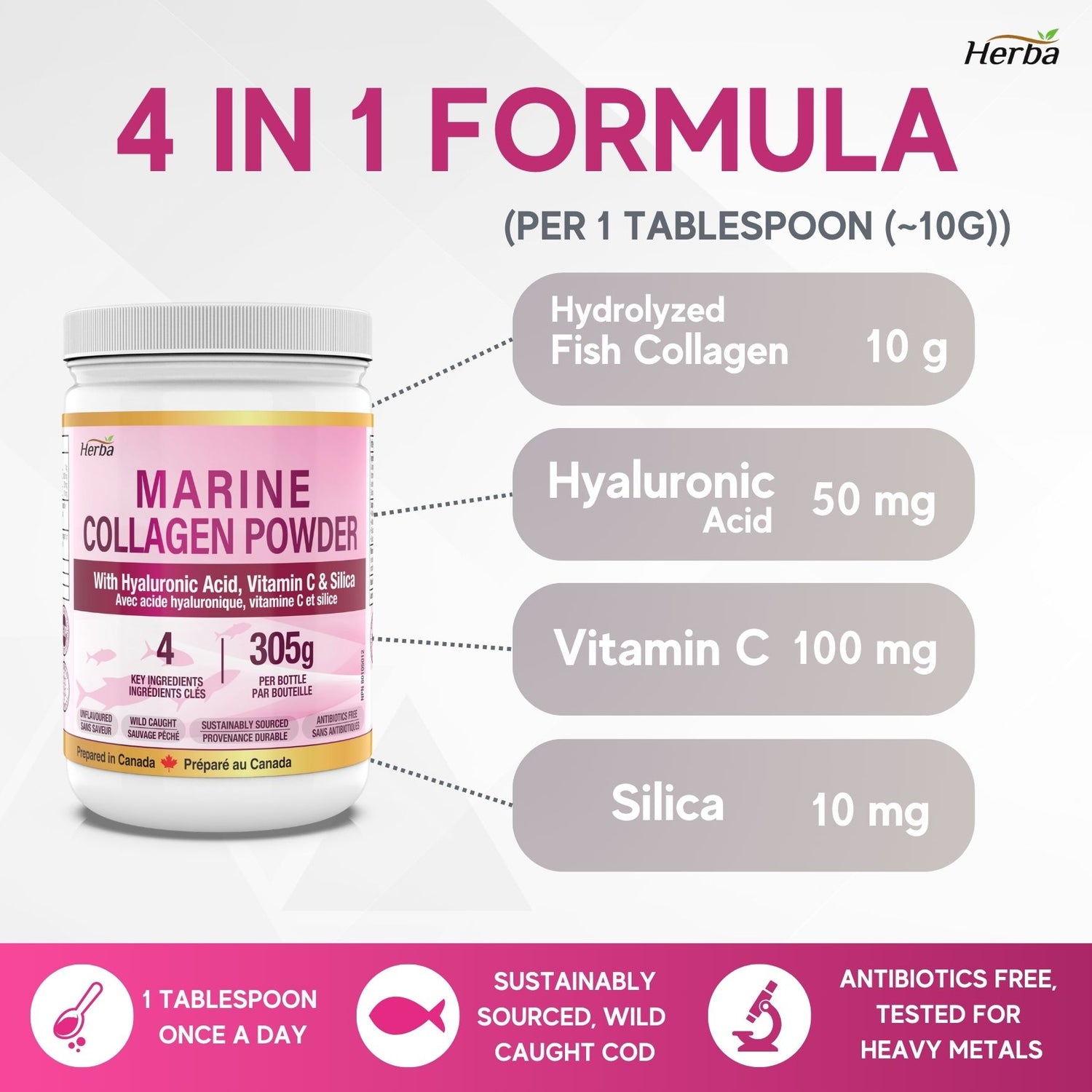 Marine Collagen Powder with Hyaluronic Acid, Silica, and Vitamin C – 305g (New)