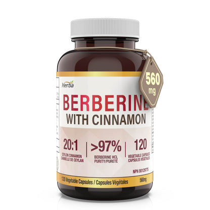 Berberine Supplement with Ceylon Cinnamon – 120 Capsules | Berberine 1000mg (per serving) | Made in Canada