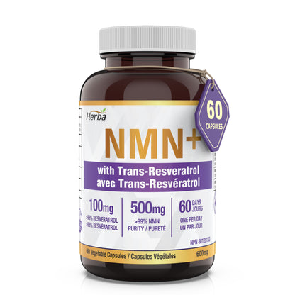 NMN Supplement + Resveratrol - 600mg | Made in Canada | 60 Vegetable Capsules