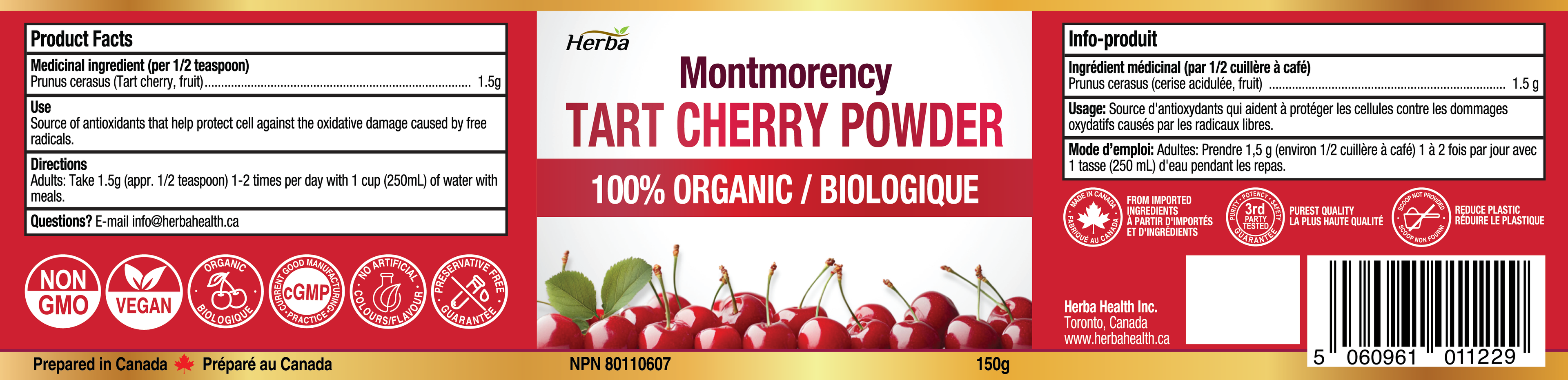 New Montmorency Tart Cherry Powder – 150g | 100% Organic