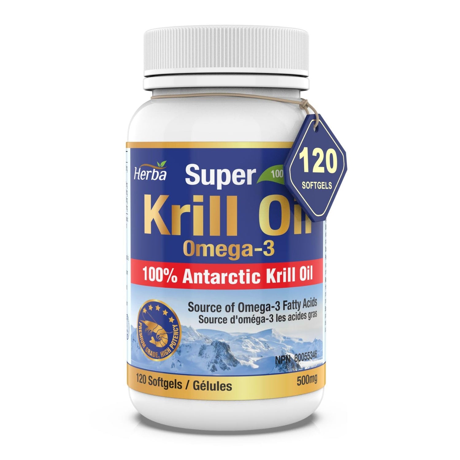 Antarctic Krill Oil 500mg - 120 Softgels | Made in Canada - Herba