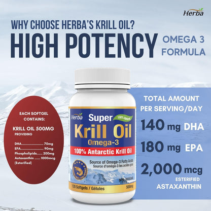 Antarctic Krill Oil 500mg - 120 Softgels | Made in Canada - Herba