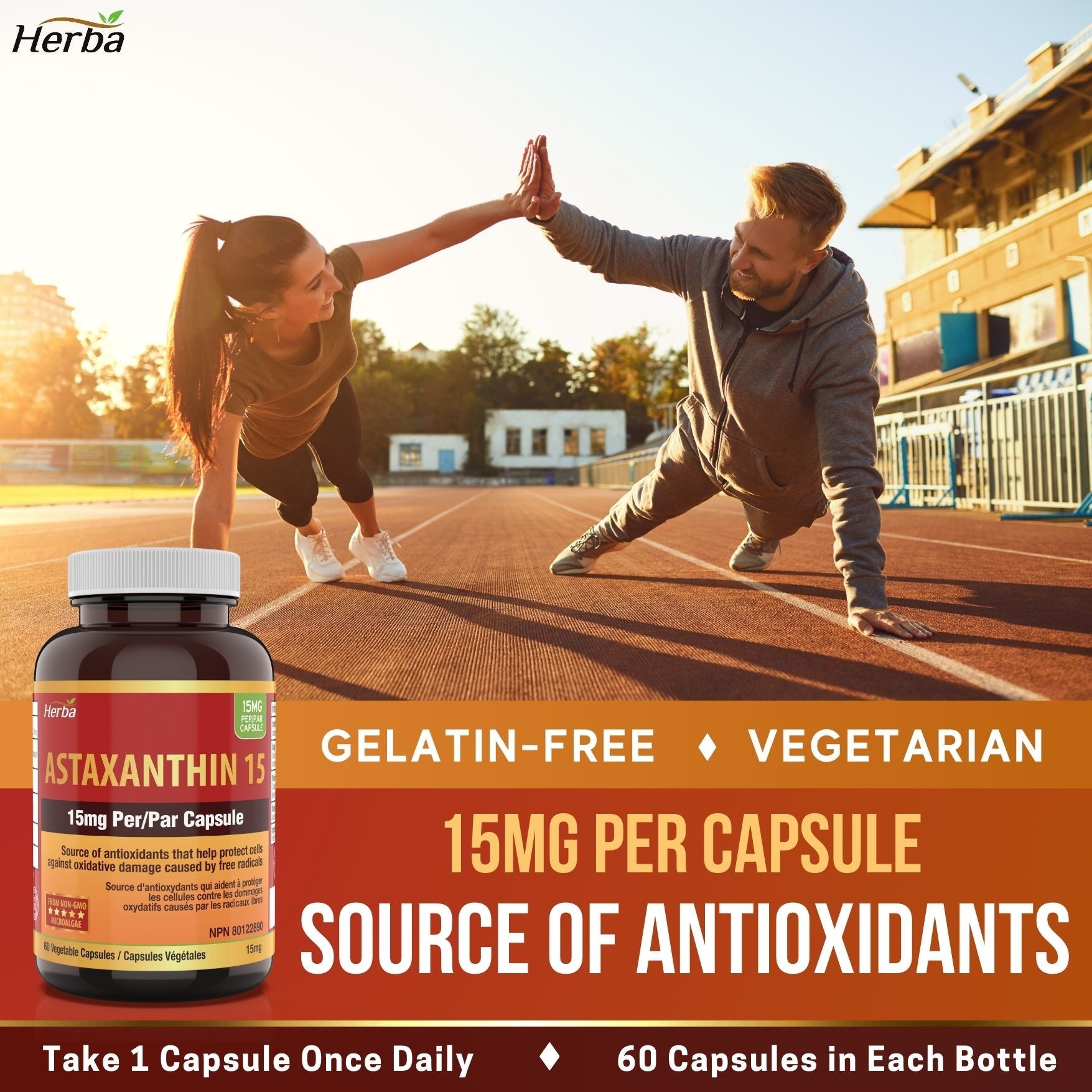 Astaxanthin Supplement 15mg – 60 Vegetable Capsules | Made in Canada - Herba