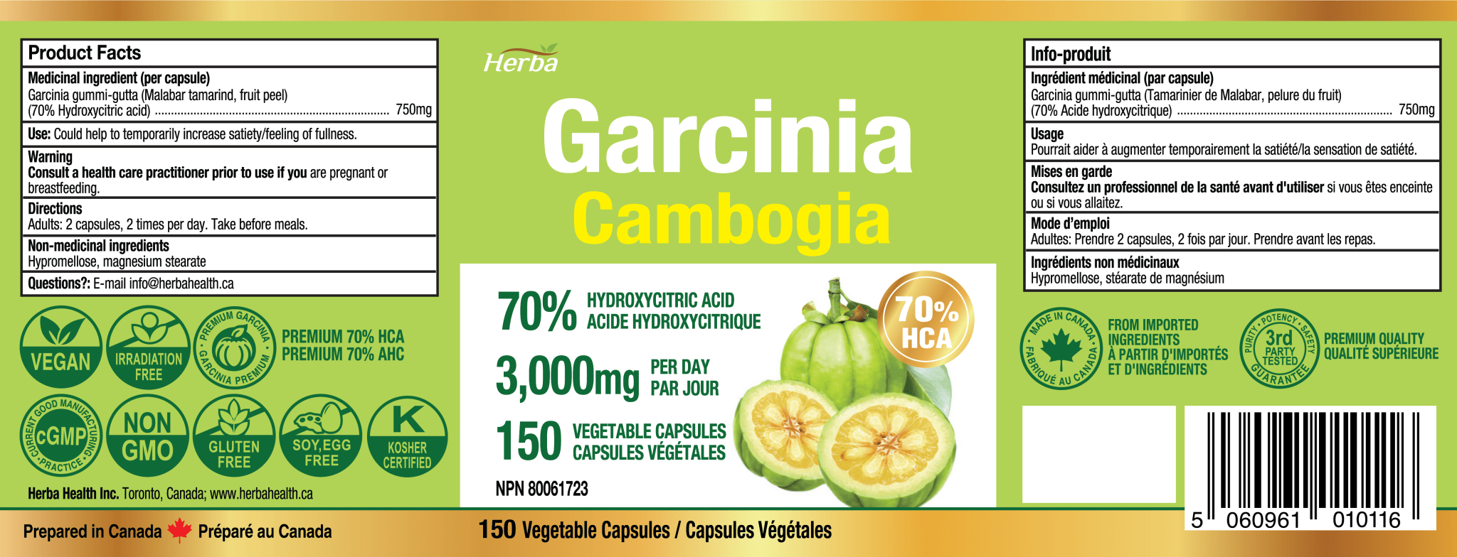 Garcinia Cambogia Extract – 70% HCA | 150 Vegetable Capsules - Herba