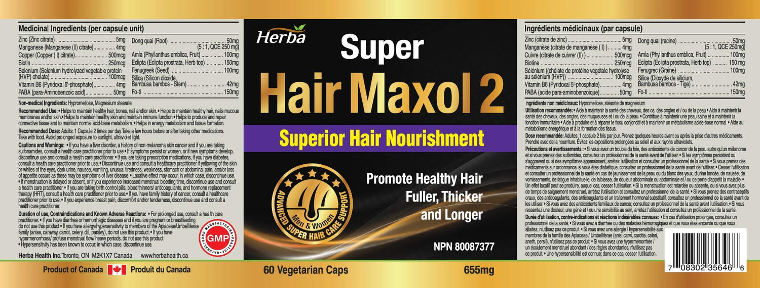 Hair Maxol 2 Hair Growth Vitamins with Biotin for Hair Growth for Men and Women - Herba