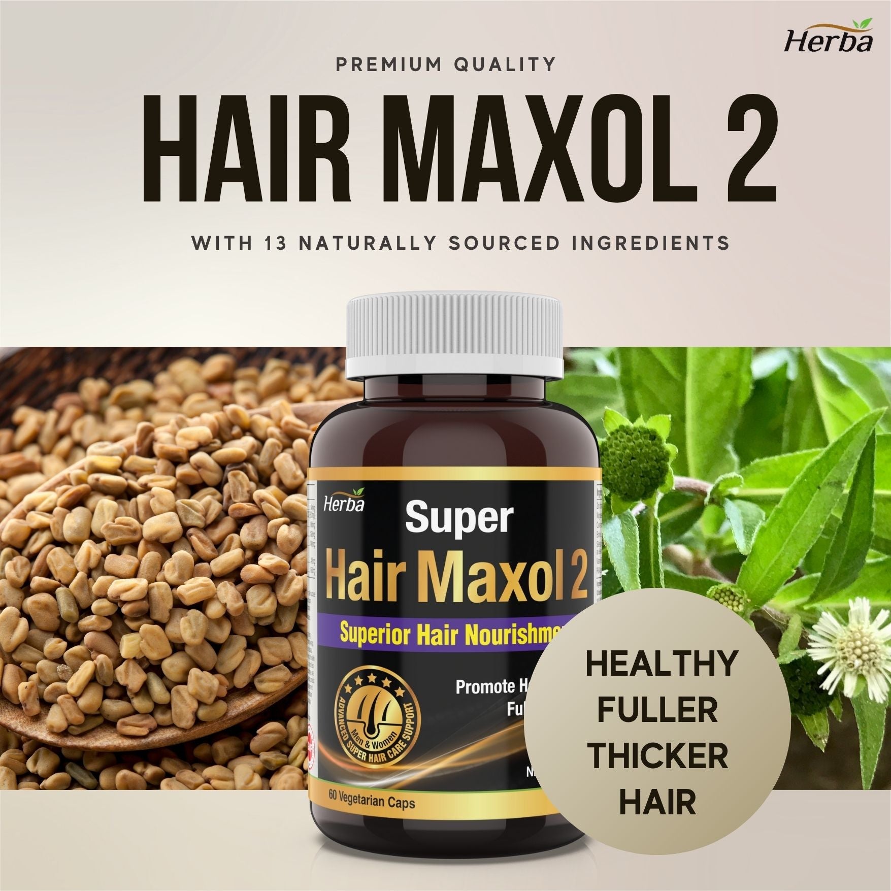 Hair Maxol 2 Hair Growth Vitamins with Biotin for Hair Growth for Men and Women - Herba