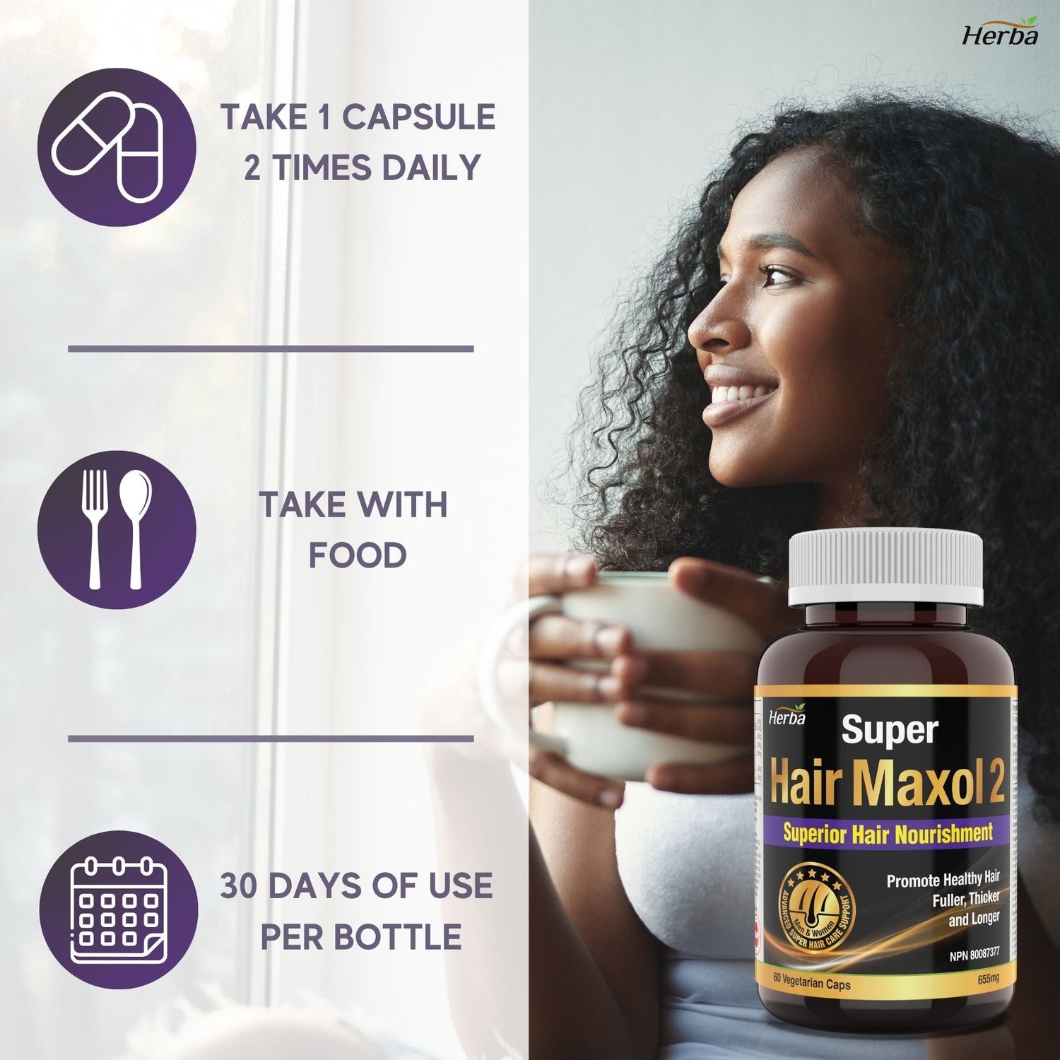 Hair Maxol 2 Hair Growth Vitamins with Biotin for Hair Growth for Men and Women - Herba