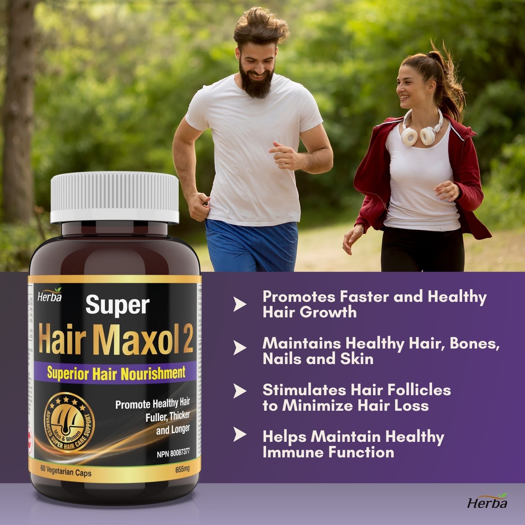 Hair Maxol 2 Hair Growth Vitamins with Biotin for Hair Growth for Men and Women - Herba