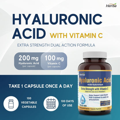 Hyaluronic Acid Supplement 200mg with Vitamin C - 100 Vegetable Capsules - Herba