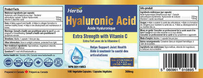 Hyaluronic Acid Supplement 200mg with Vitamin C - 100 Vegetable Capsules - Herba