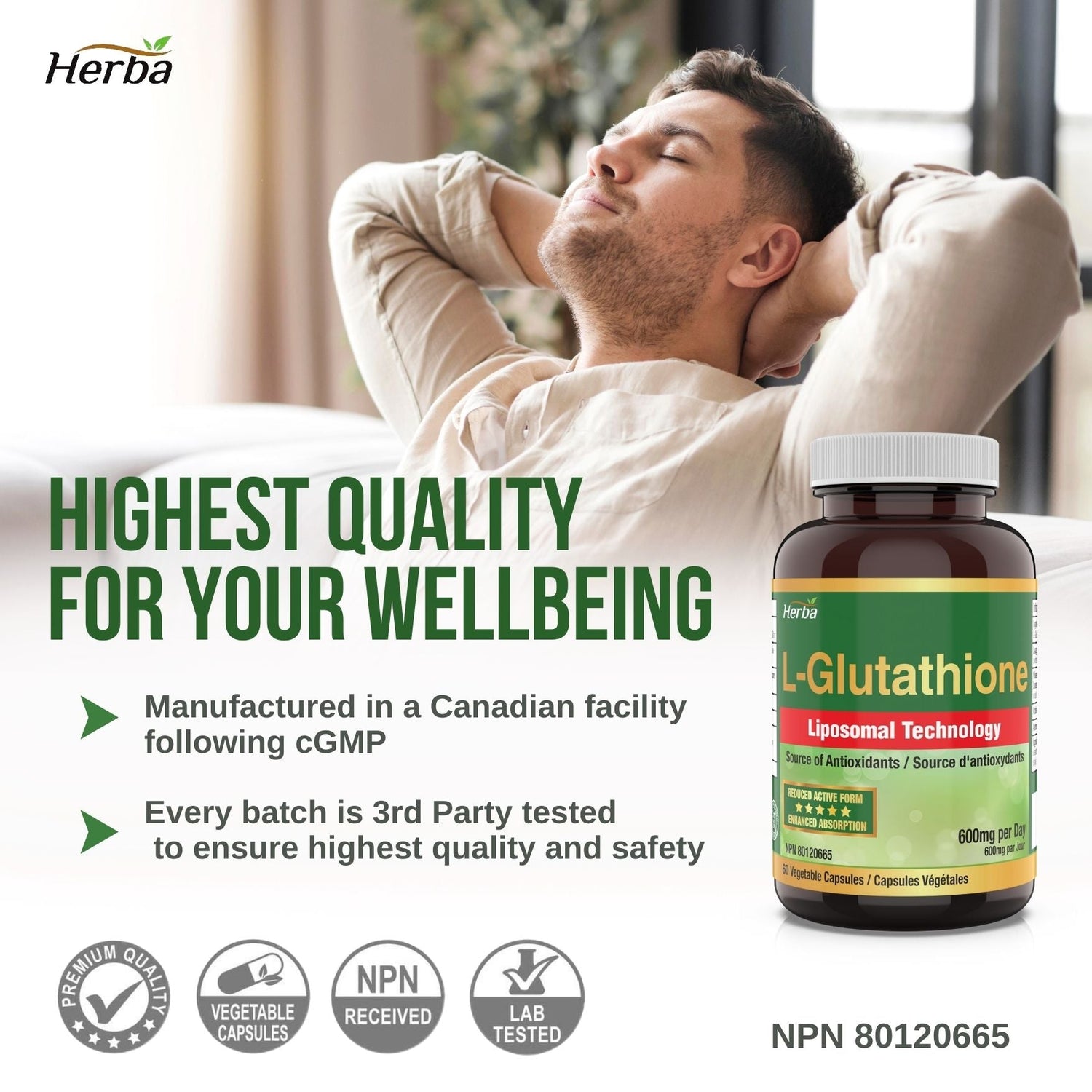 Liposomal Glutathione Supplement - 600mg Per Day | 60 Vegetable Capsules - Herba