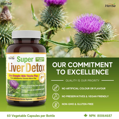 Liver Detox Supplement - 60 Capsules | Liver Health Formula with Milk Thistle and 6 Other Ingredients - Herba