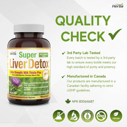 Liver Detox Supplement - 60 Capsules | Liver Health Formula with Milk Thistle and 6 Other Ingredients - Herba