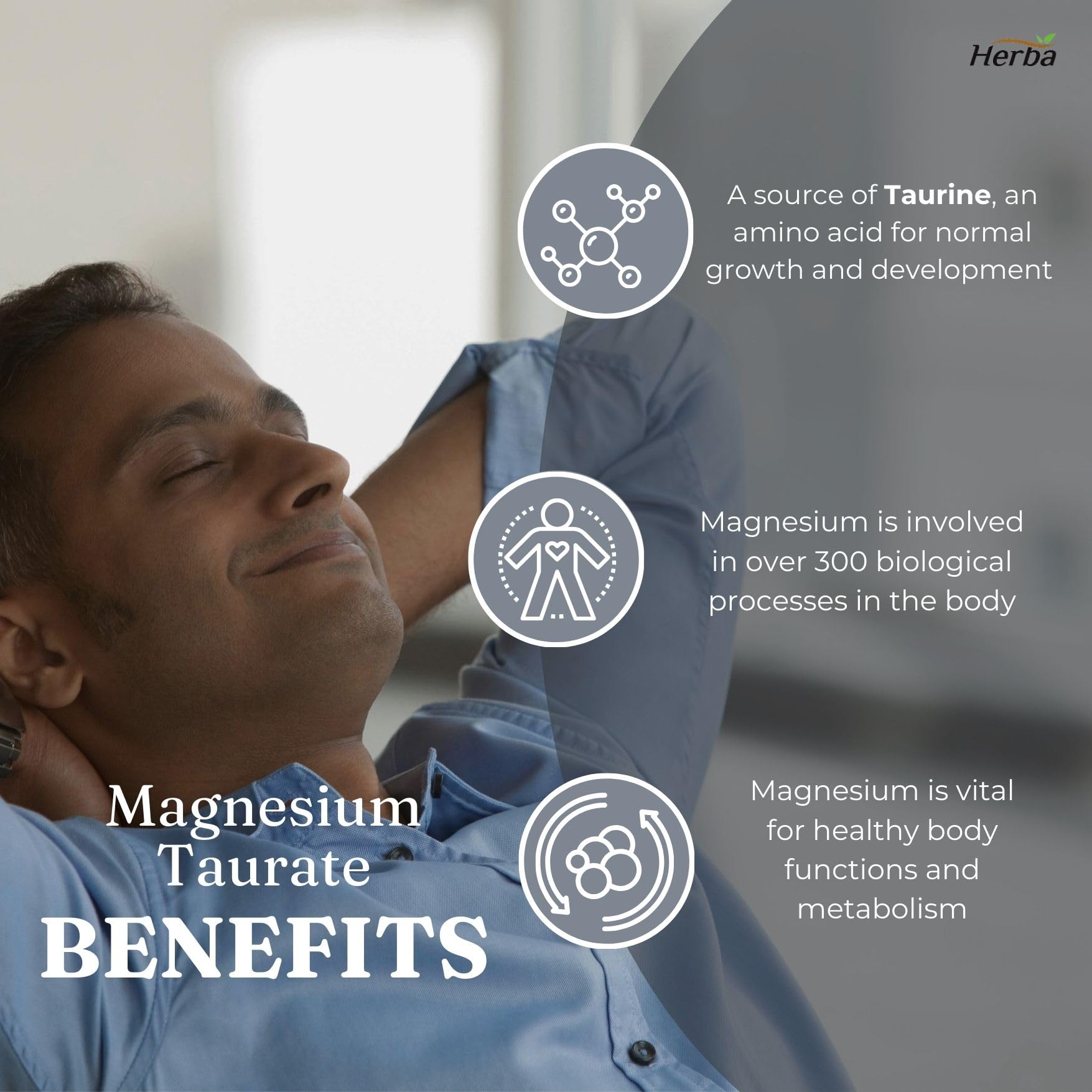 Magnesium Taurate Supplement 500mg - 180 Capsules | Made in Canada - Herba