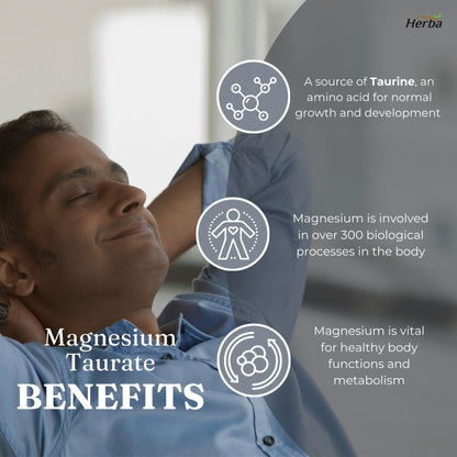 Magnesium Taurate Supplement 500mg - 180 Capsules | Made in Canada - Herba