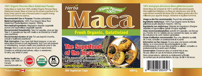 Organic Peruvian Maca Capsules - 500mg, 200 Capsules - Herba