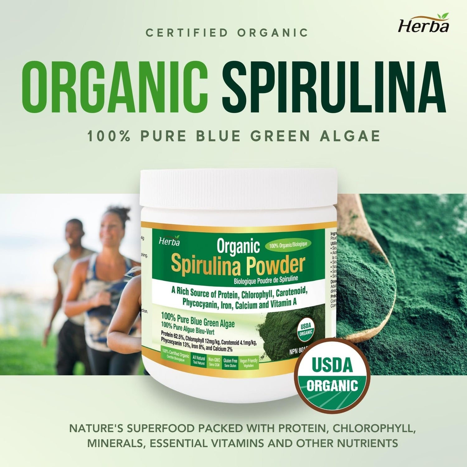 Organic Spirulina Powder 250g - Certified Organic - Herba