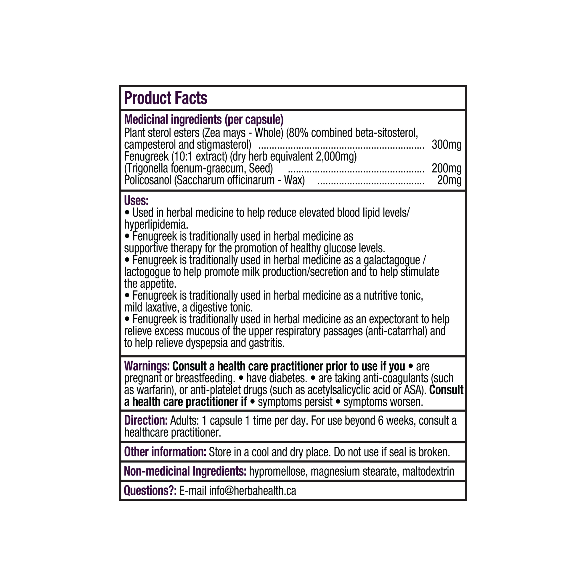 Policosanol 20mg with Fenugreek and Plant Sterol Esters - 120 Vegetable Capsules - Herba