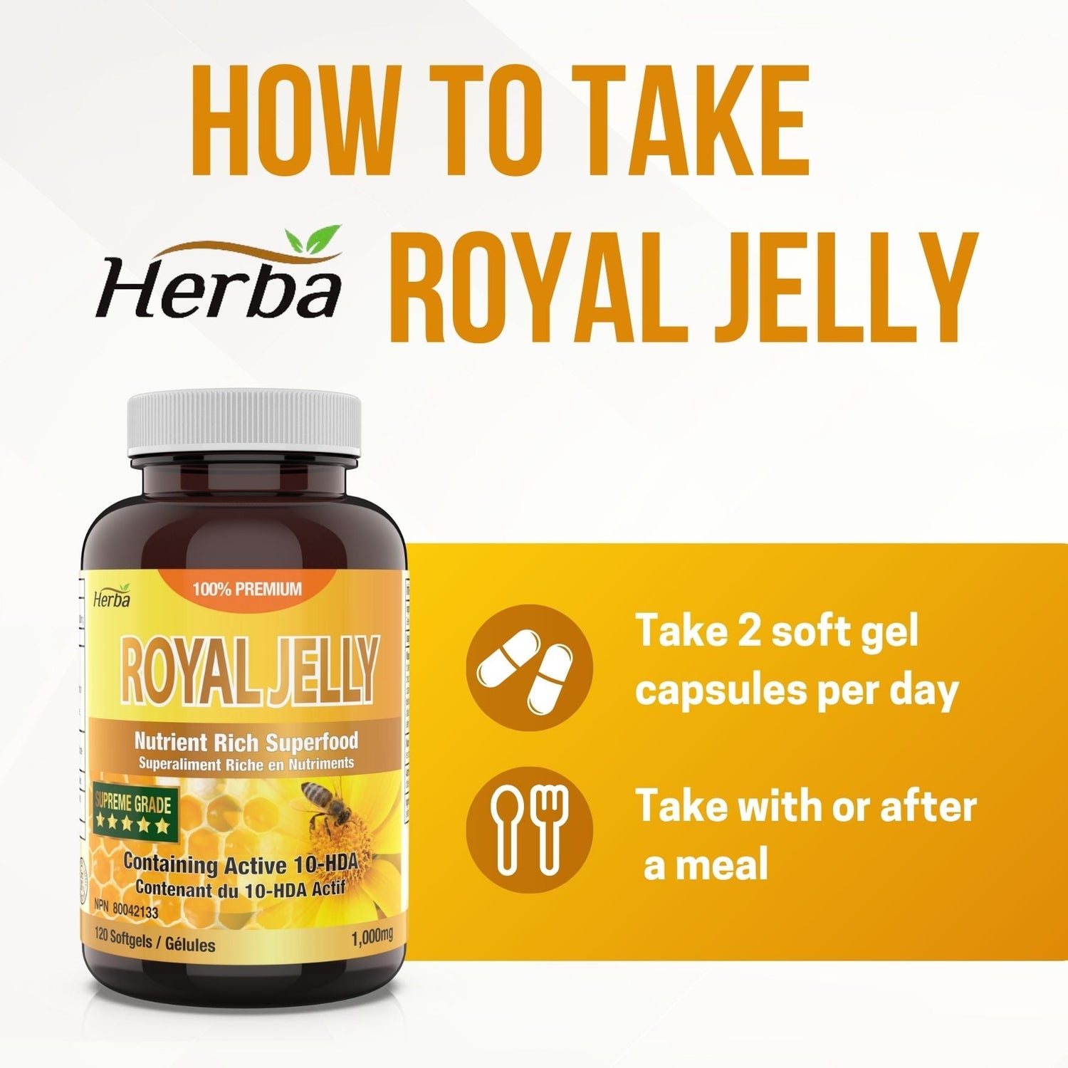 Royal Jelly Capsules 1000mg - 120 Softgels - Herba