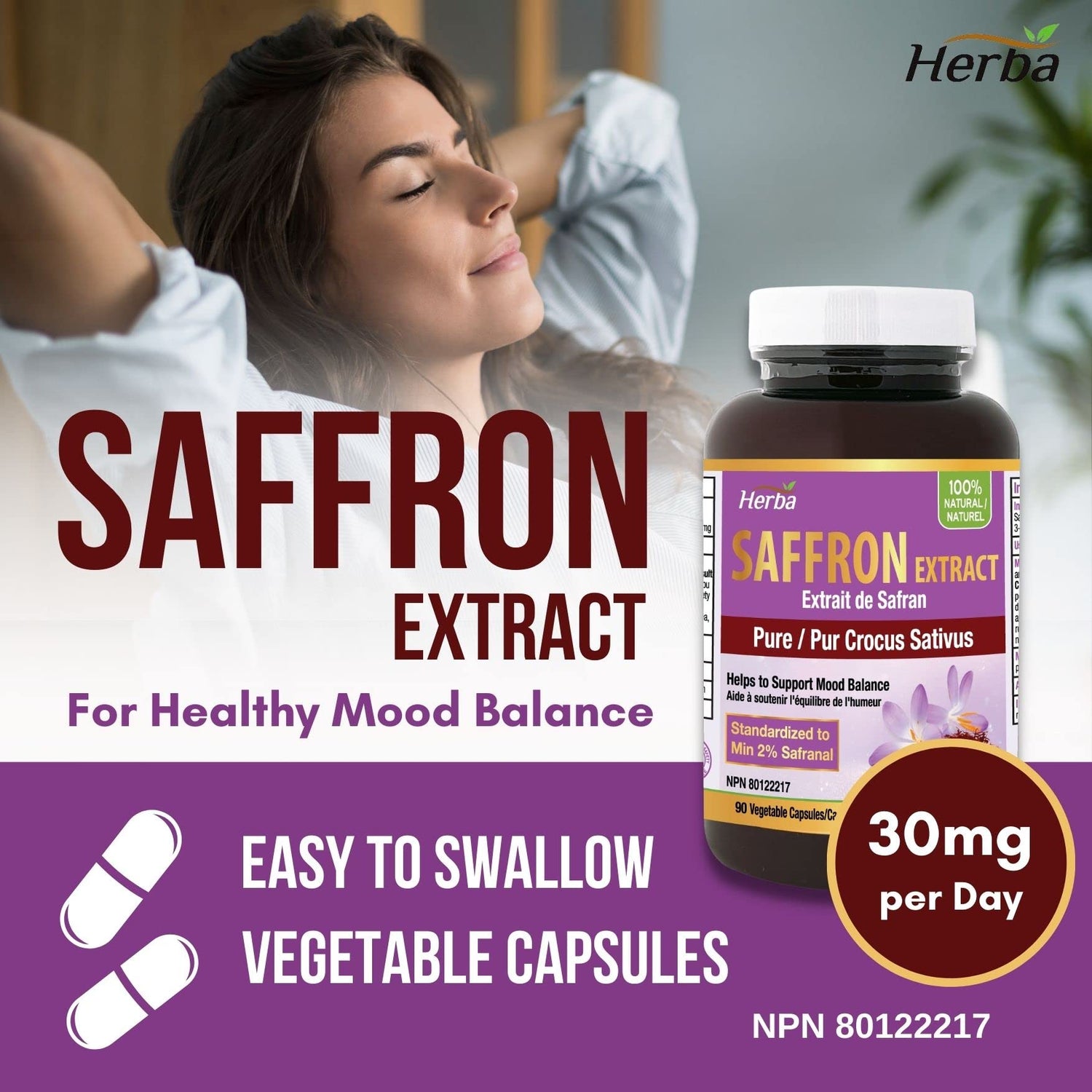 Saffron Supplement – 90 Capsules | Saffron Extract Standardized to 2% Safranal - Herba