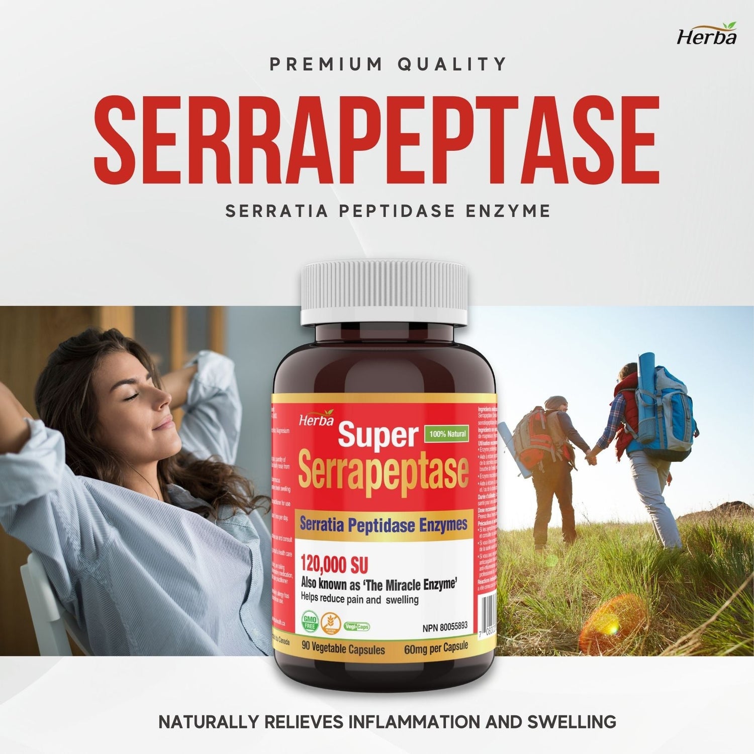 Serrapeptase 120,000 SU - 90 Vegetable Capsules - Herba