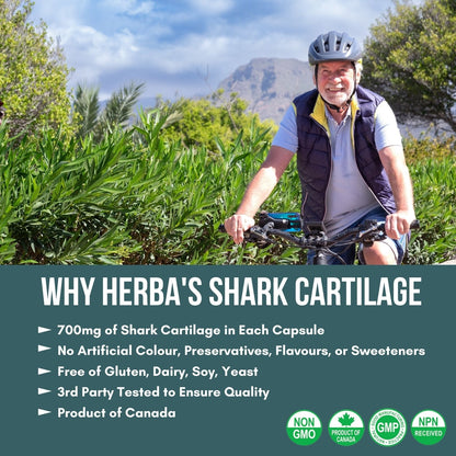 Shark Cartilage Capsules - 120 Capsules | 1,500mg Per Day | Shark Cartilage Supplement for Joints with Magnesium and Vitamin D3 - Herba