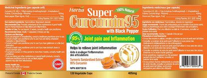 Turmeric Curcumin Capsules with Black Pepper | 120 Capsules | 95% Curcuminoids Turmeric Capsules for Inflammation - Herba