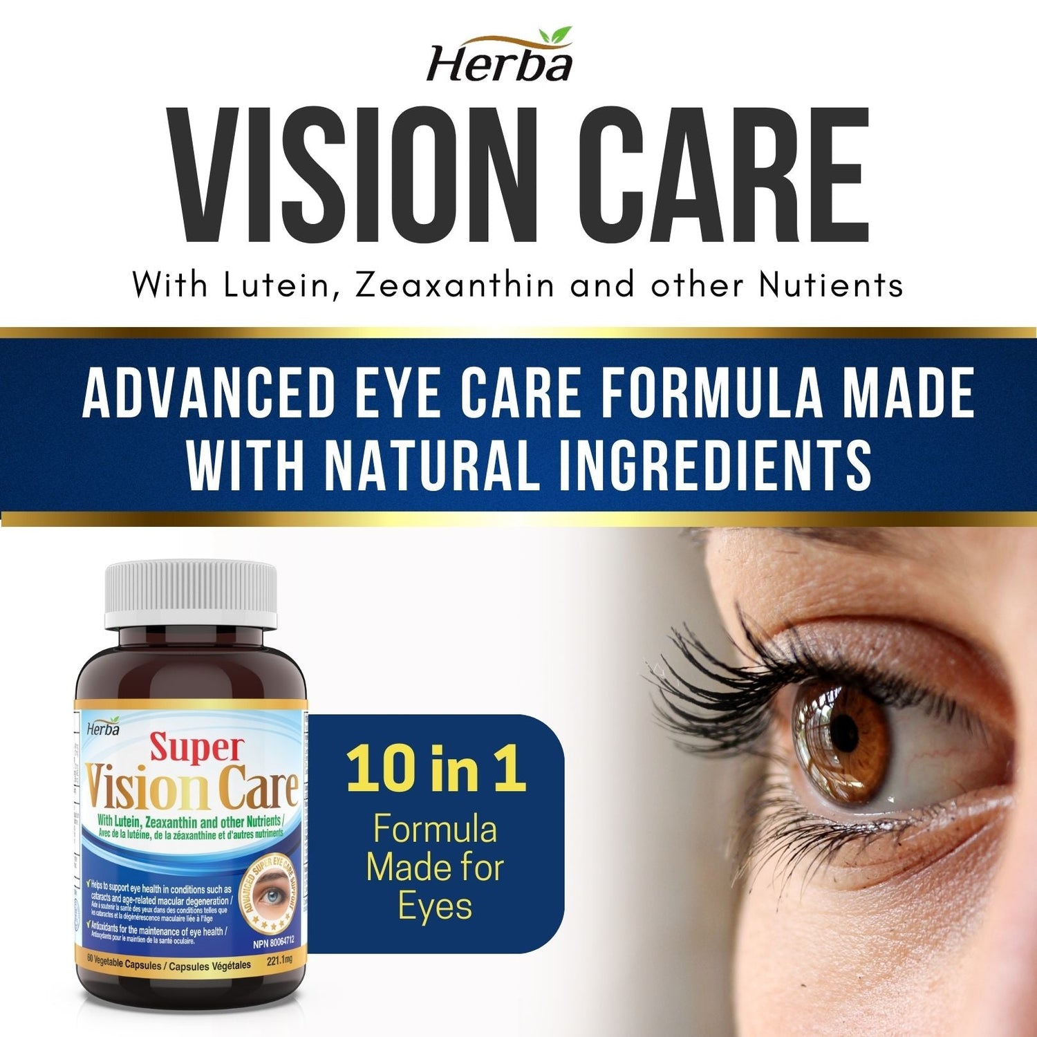 Vision Care Eye Vitamins with Lutein and Zeaxanthin Supplement – 60 Capsules - Herba